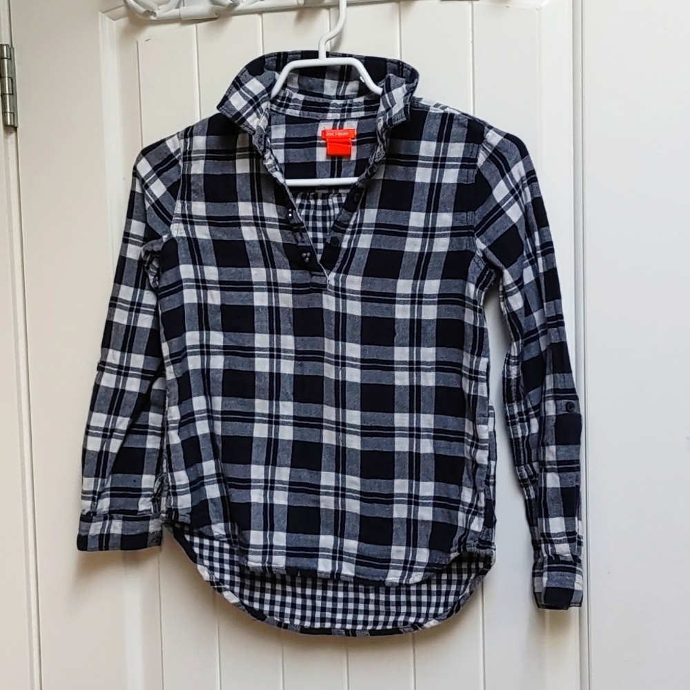 JOE FRESH dark blue grey and white plaid long sleeves button down